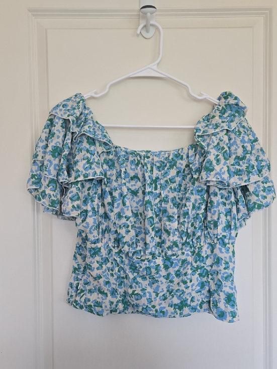Molly Bracken Tops - Molly Bracken Floral Ruffle Top in Blue and Green